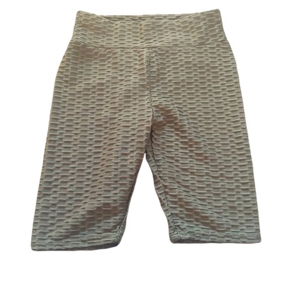 Ling Fashion Olive Green Textured Yoga Bike Shorts Size S/M